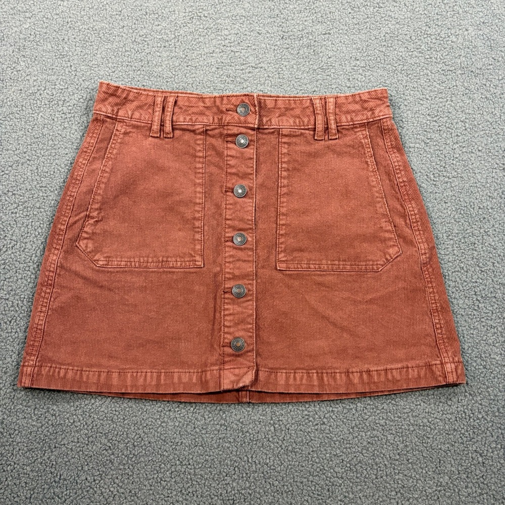 American Eagle Skirt Womens 6 Rust Super Hi-Rise A-Line Corduroy Button 8500